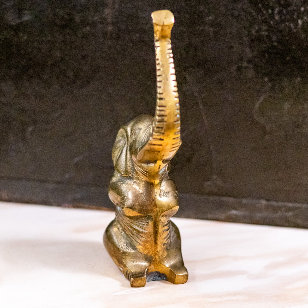 Medium Vintage Brass Sitting Elephant