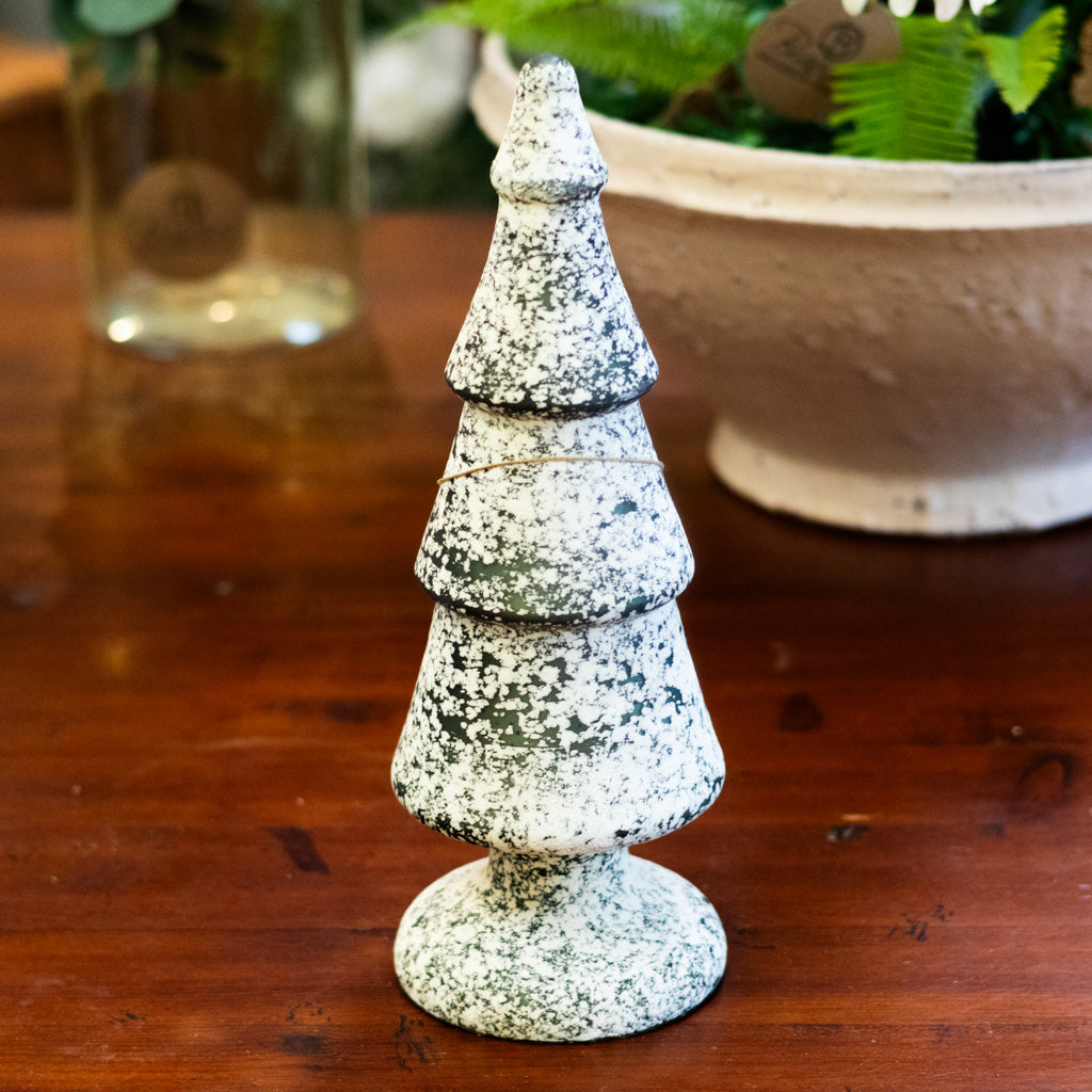 Dark Green and White Speckle Glass Tree Medium