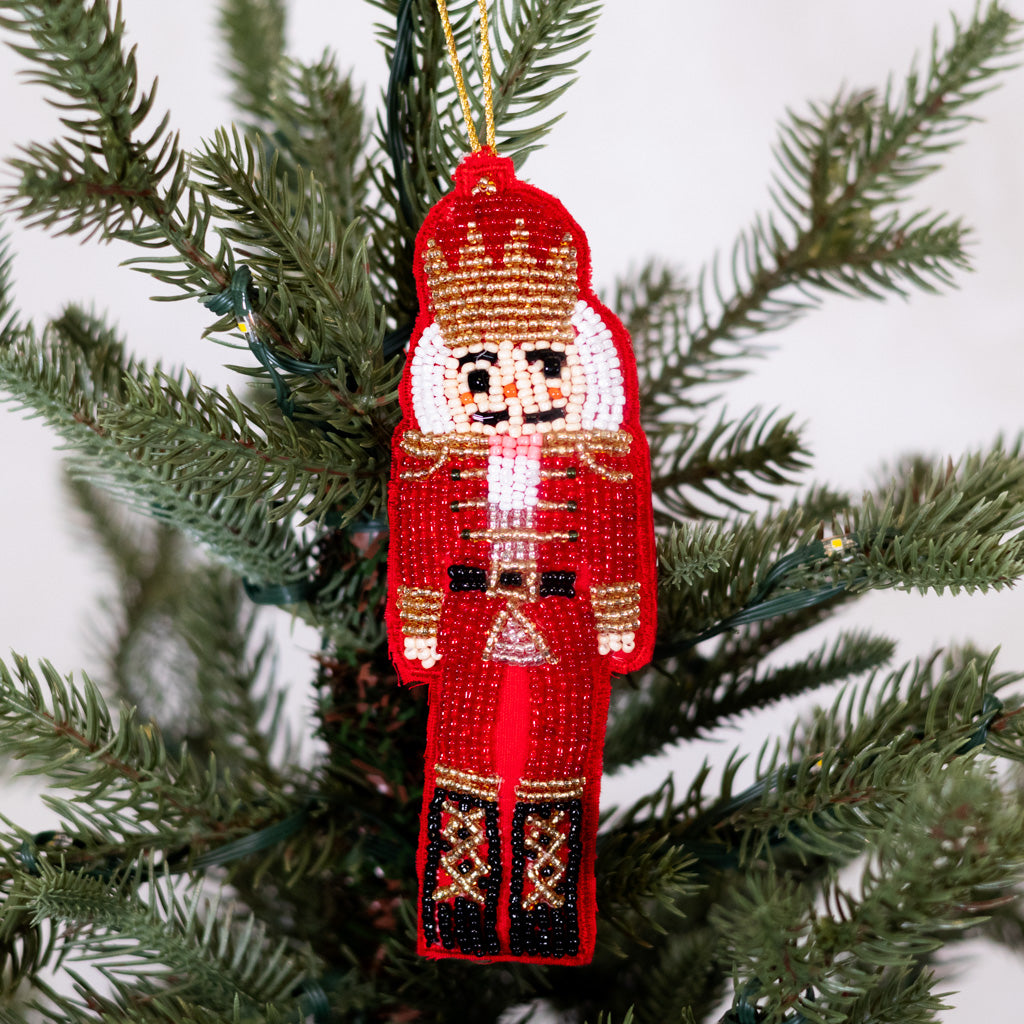 Beaded Nutcracker Ornament Gold Crown