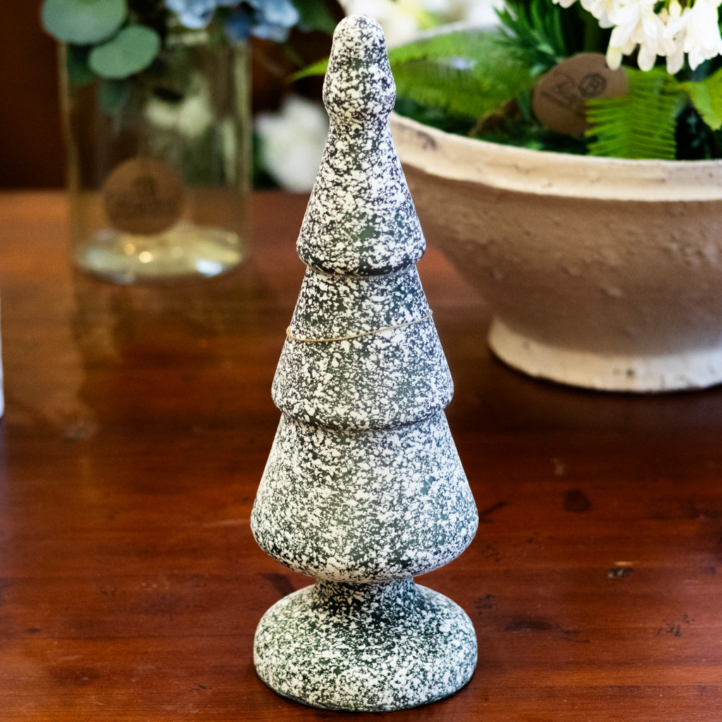 Dark Green and White Speckle Glass Tree Large