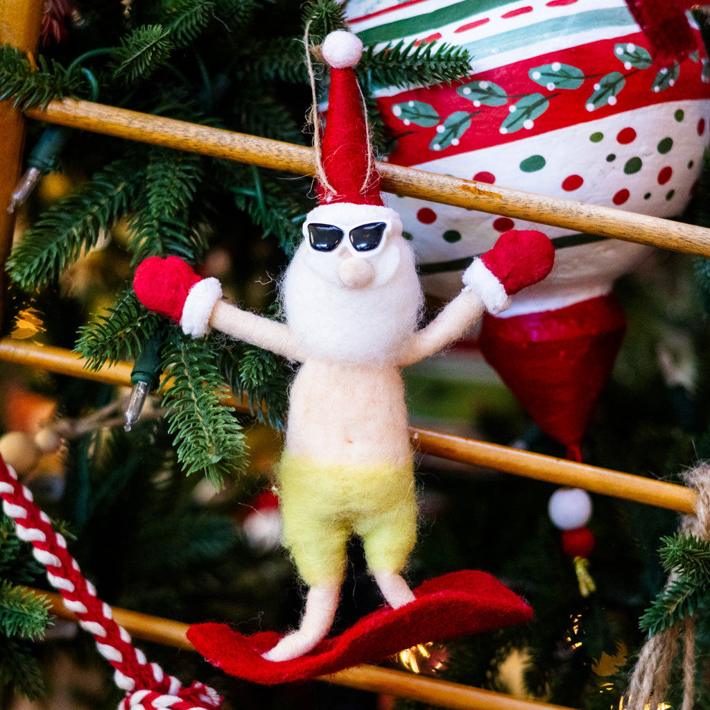 Felt Surfing Santa Ornament
