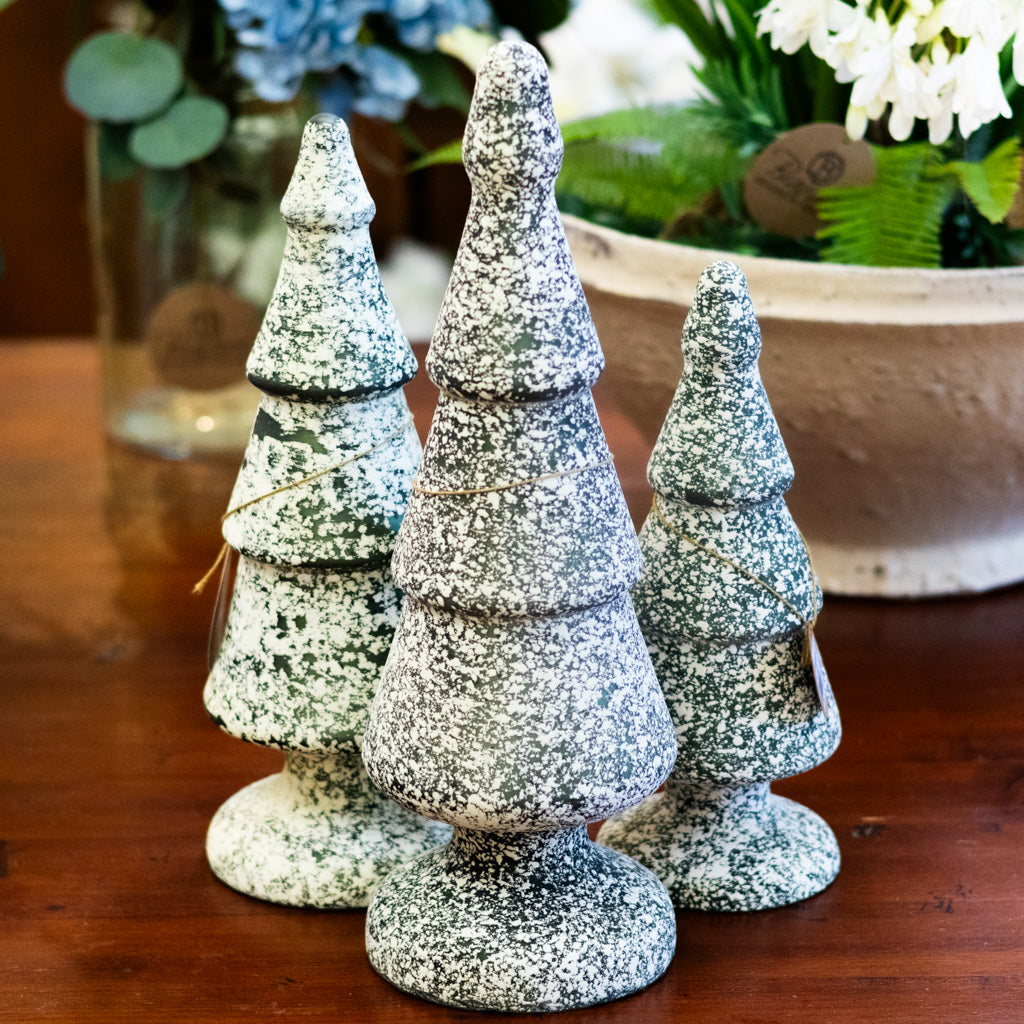 Dark Green and White Speckle Glass Tree Large