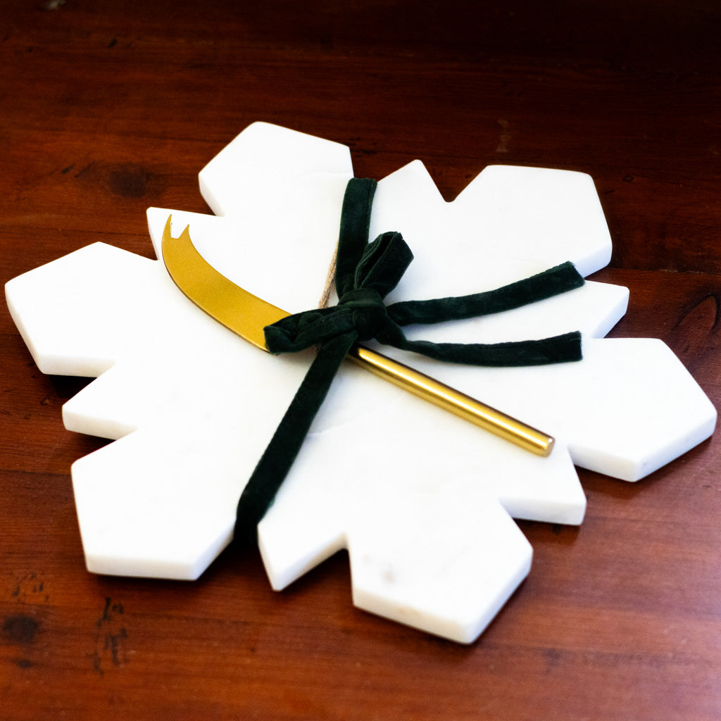 Marble Snowflake Serving Board with Knife