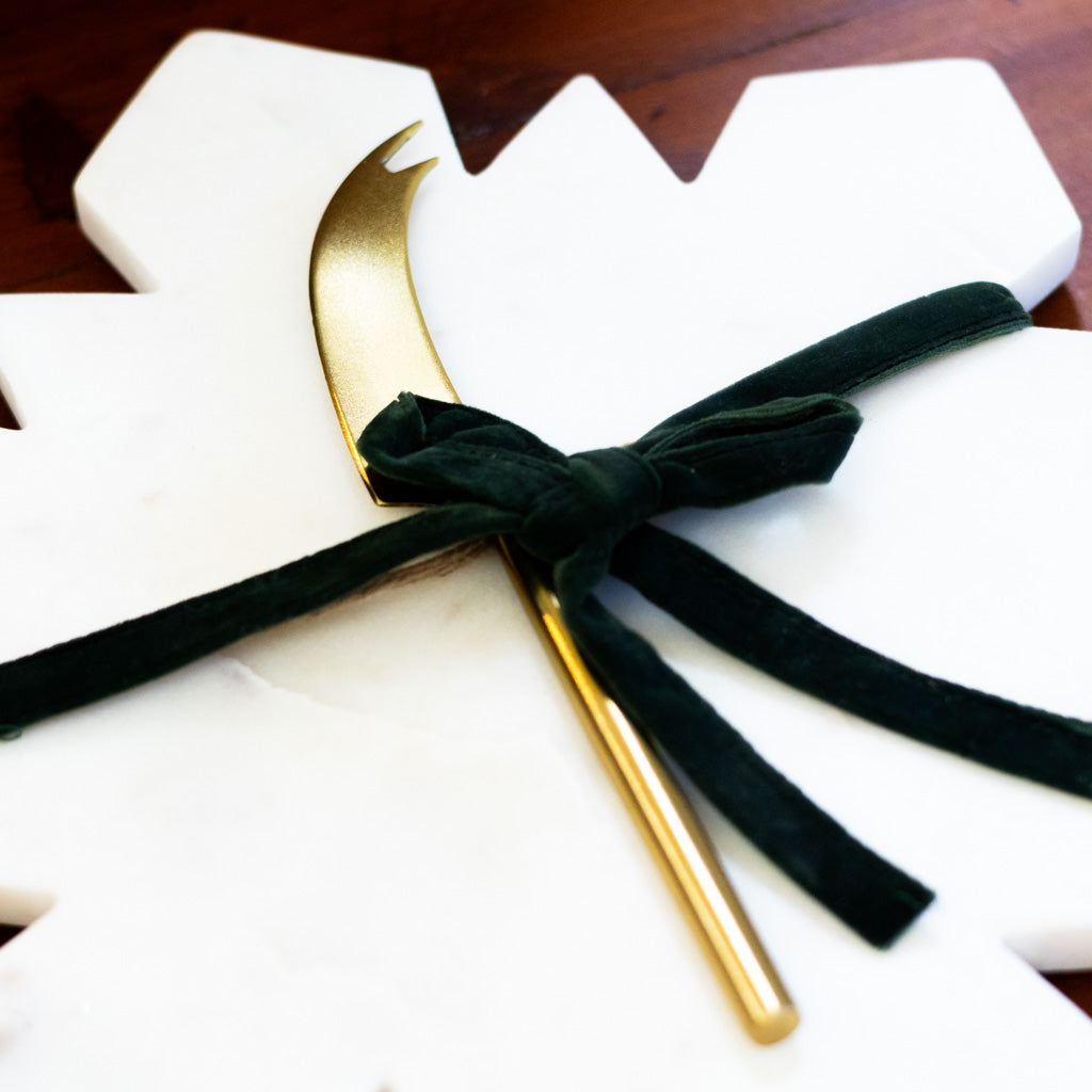 Marble Snowflake Serving Board with Knife