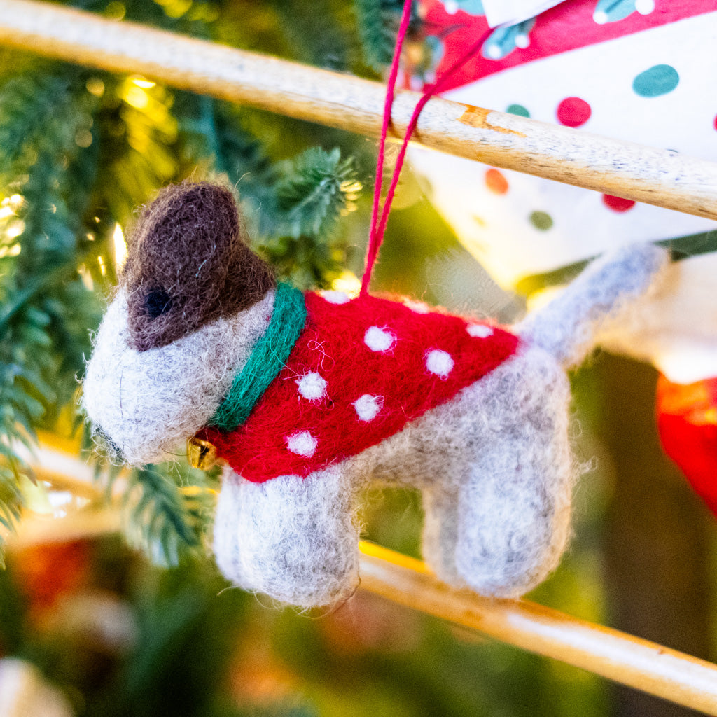 Felt Dog in Red Polka Dot Sweater