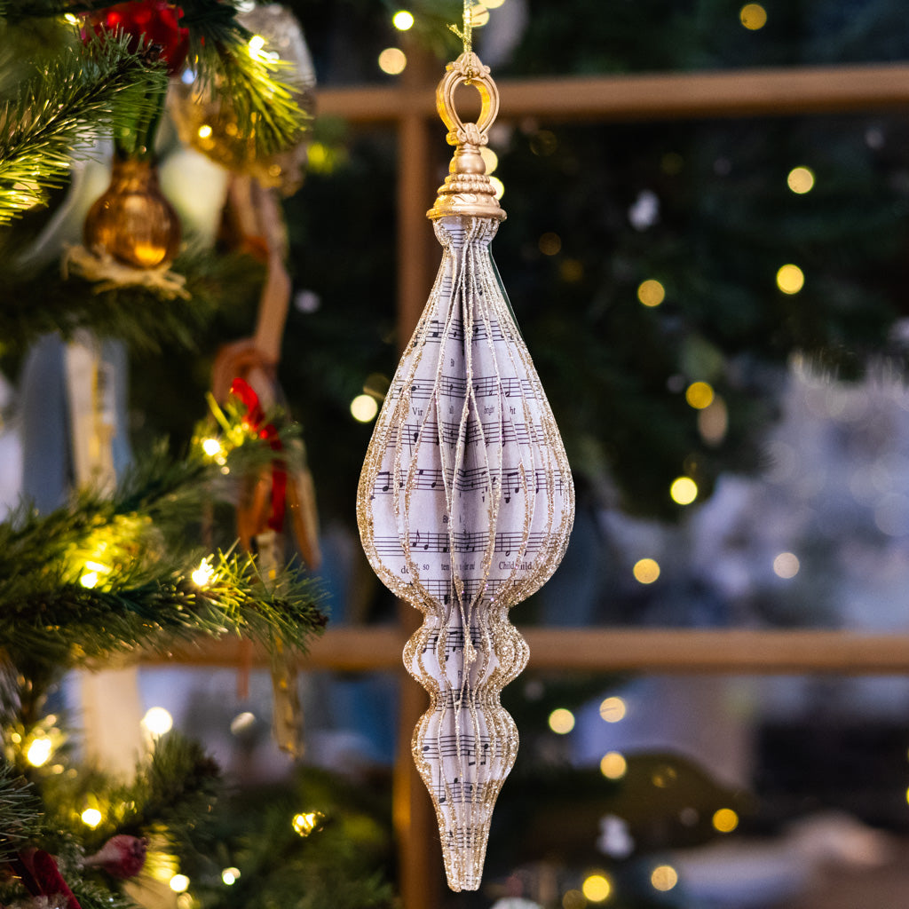 Large Teardrop Cardboard Music Notes Finial Ornament