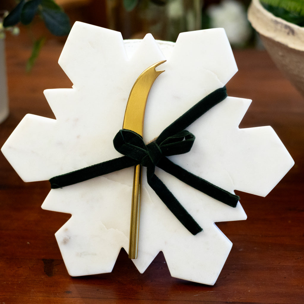 Marble Snowflake Serving Board with Knife