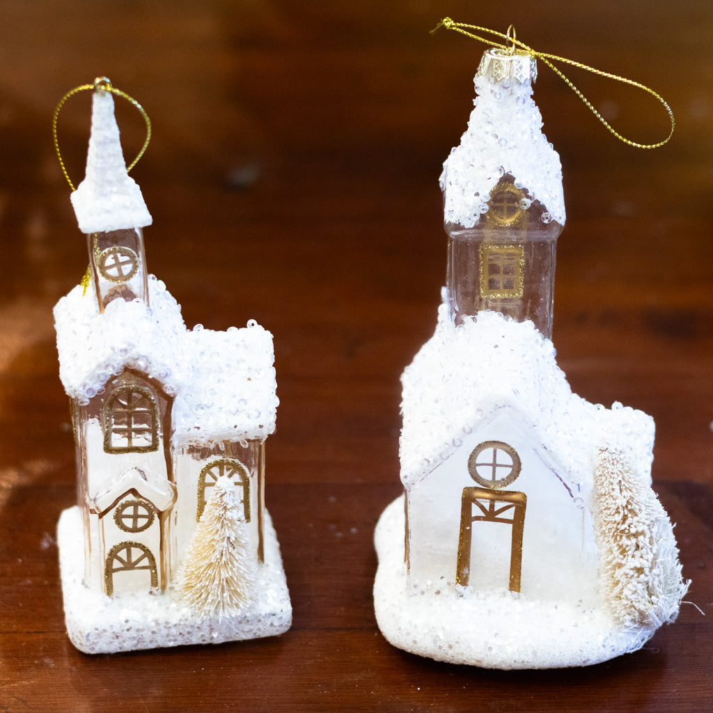 White Gold Church Ornament Tall