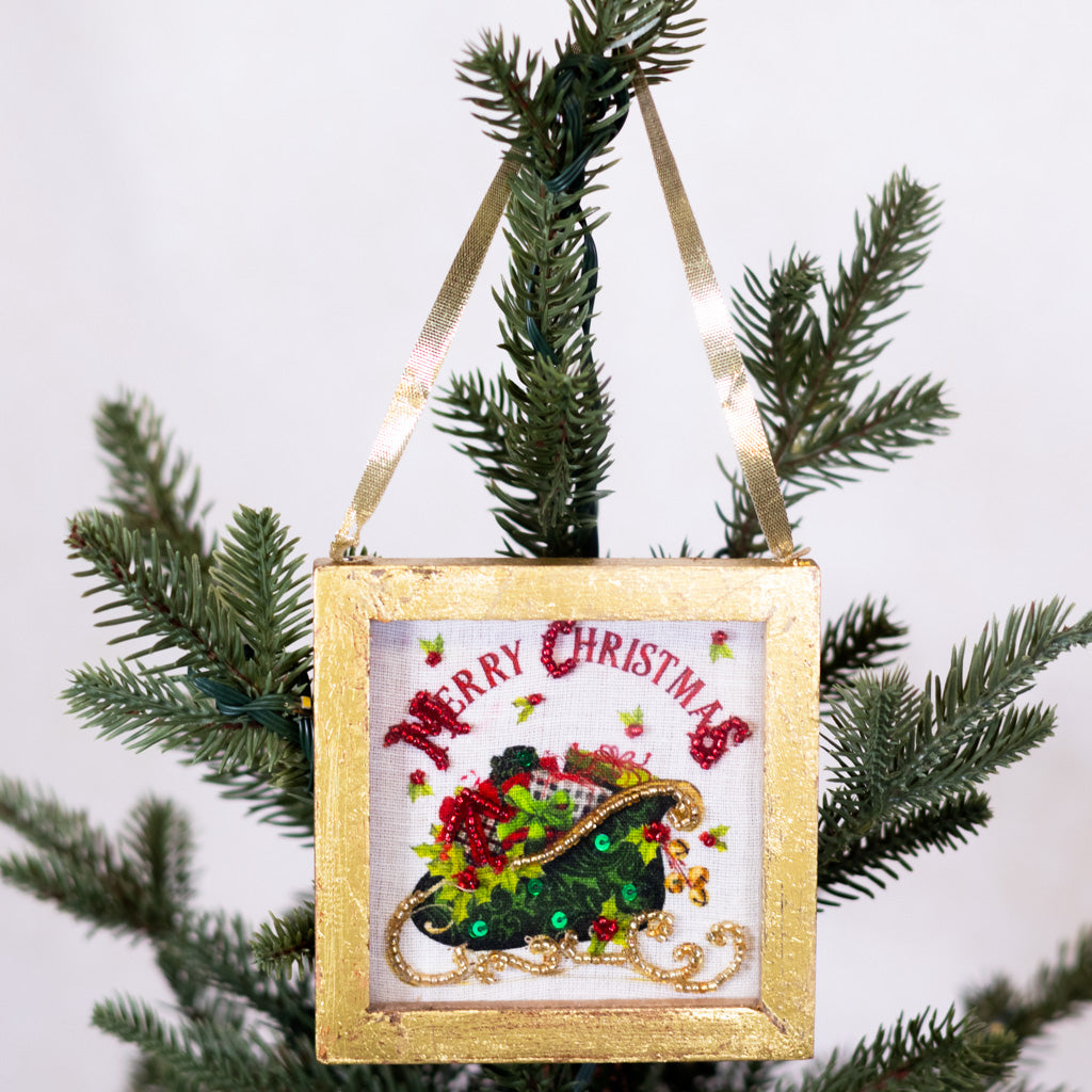 Embellished Sleigh in Wood Box Ornament