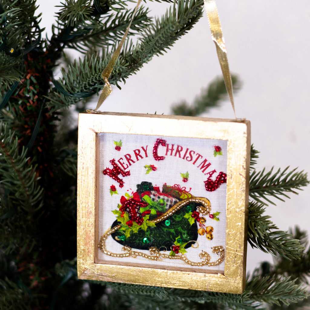 Embellished Sleigh in Wood Box Ornament