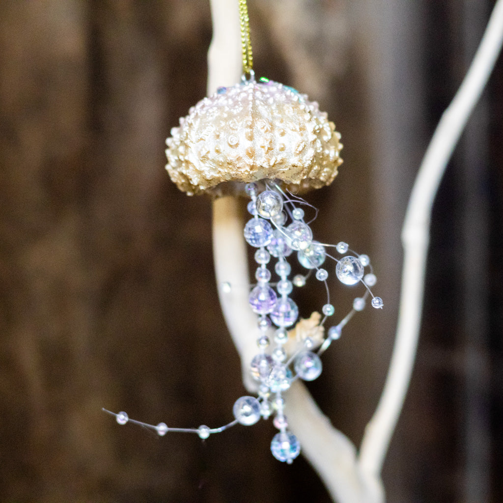 Painted Resin Jelly Fish with Iridescent Tentacles Ornament