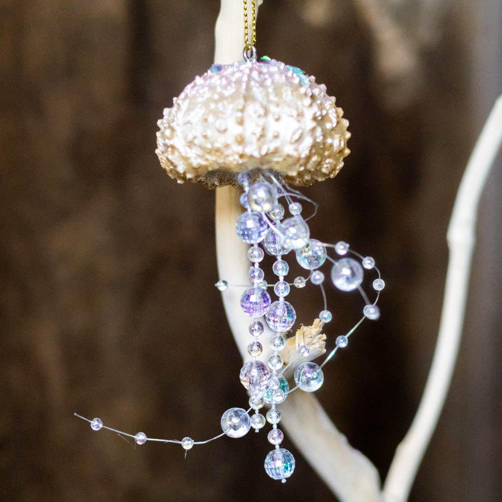 Painted Resin Jelly Fish with Iridescent Tentacles Ornament