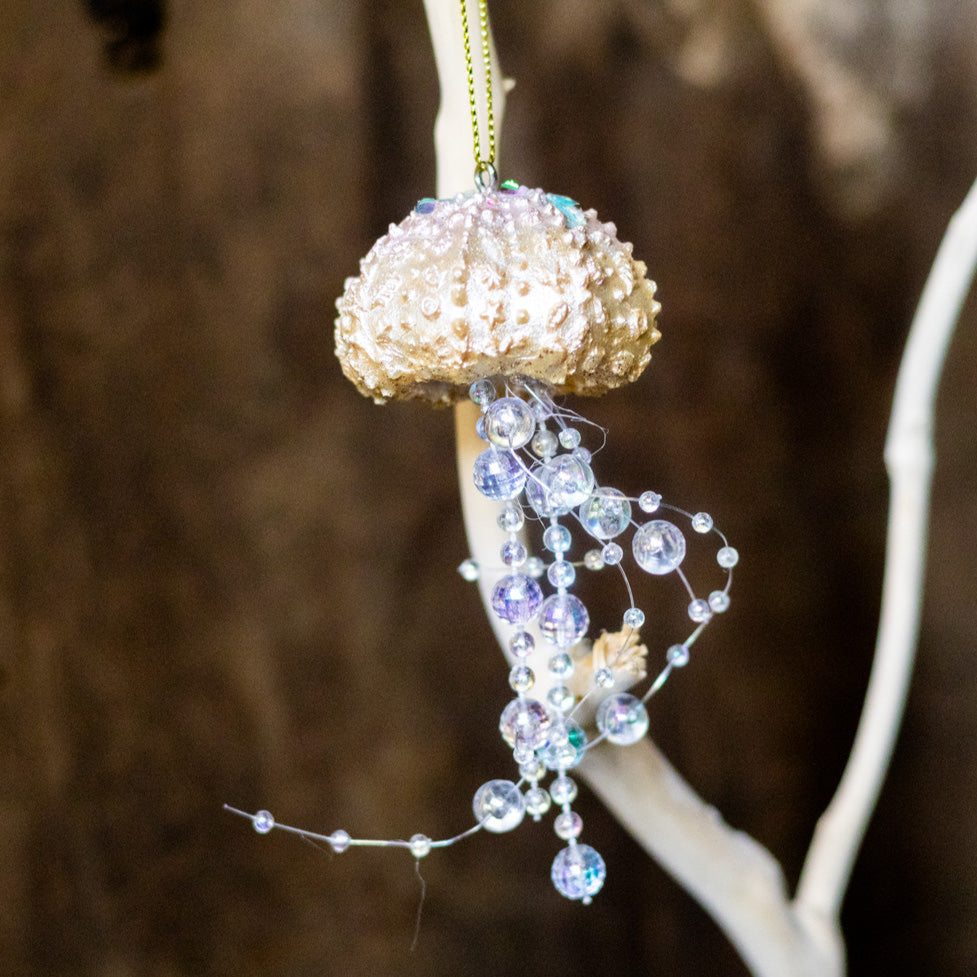 Painted Resin Jelly Fish with Iridescent Tentacles Ornament