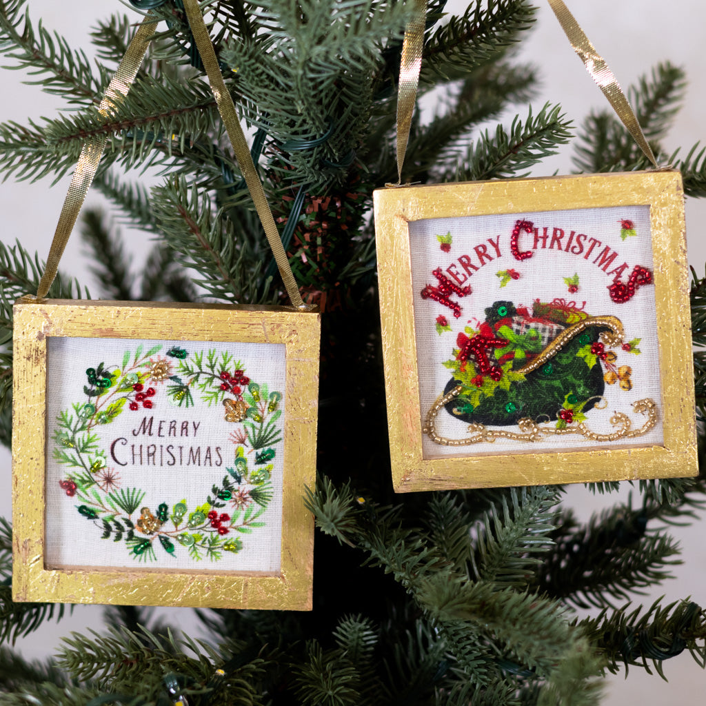 Embellished Wreath in Wood Box Ornament