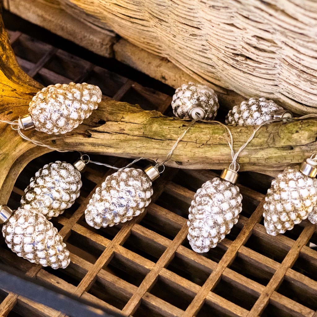 LED Mercury Glass White Pinecone Garland