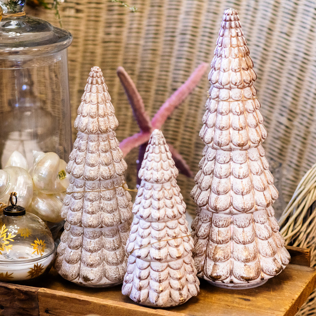 Whitewashed and Gold Ceramic LED Tree with Timer Short