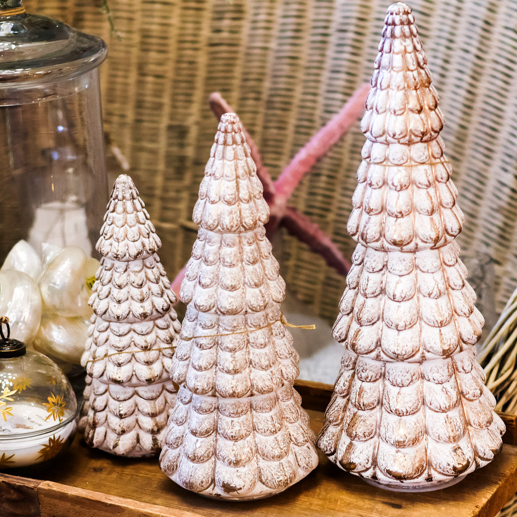 Whitewashed and Gold Ceramic LED Tree with Timer Medium