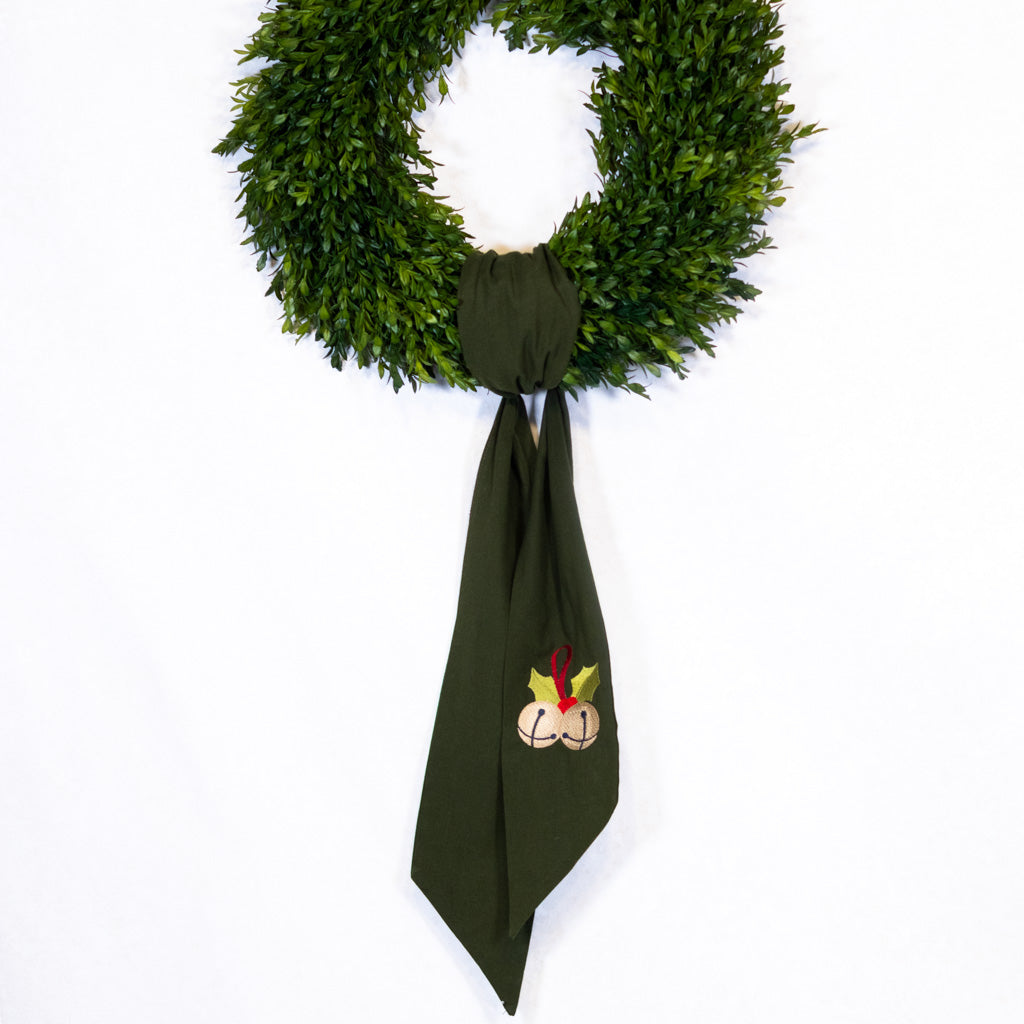 Wreath Green Sash with Embroidered Bells