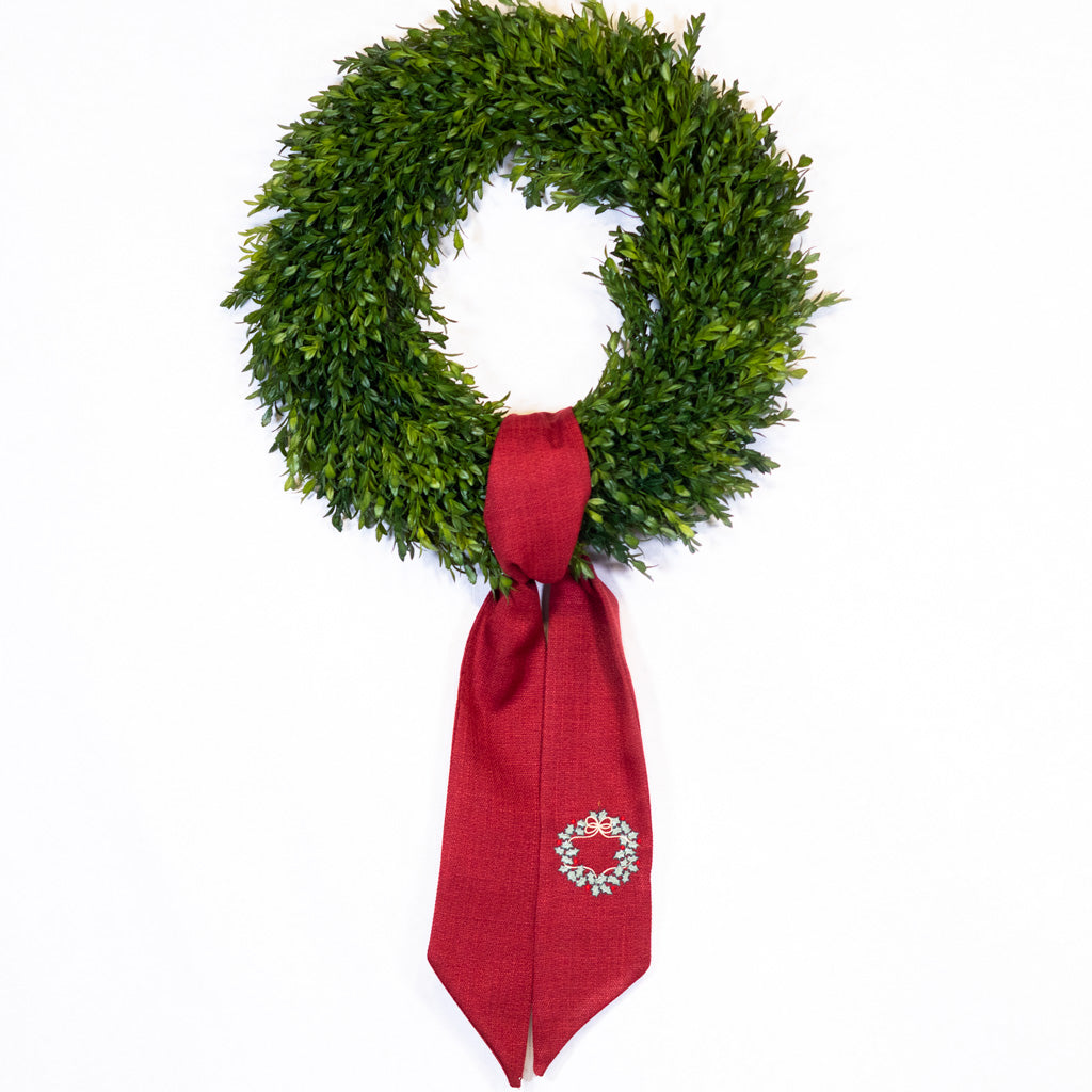 Wreath Red Sash with  Embroidered Wreath