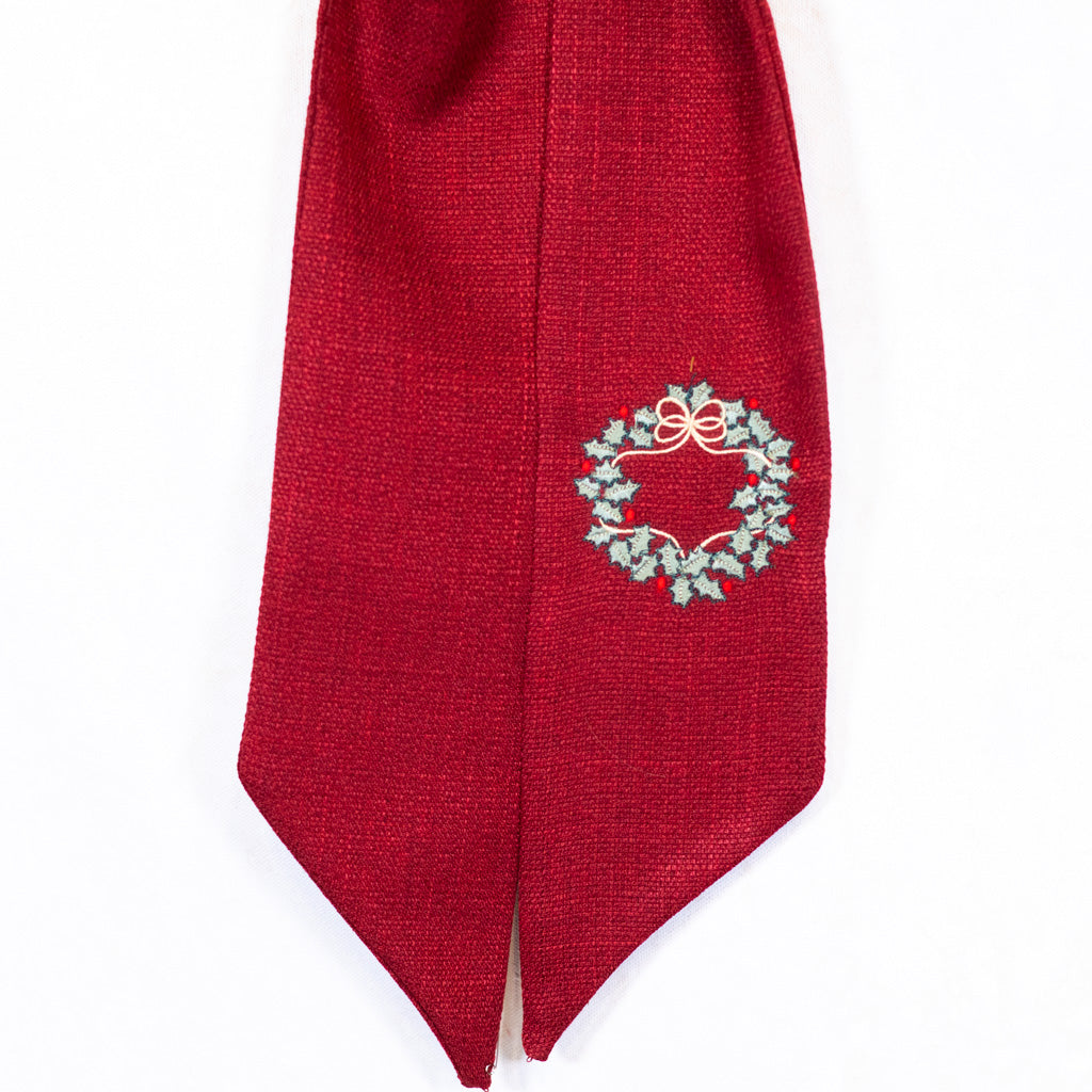 Wreath Red Sash with  Embroidered Wreath