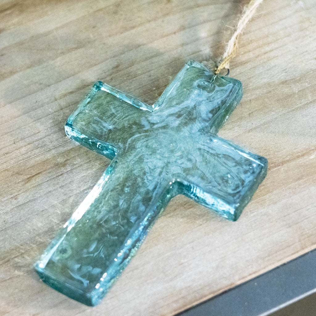 Glass Cross Green Suncatcher
