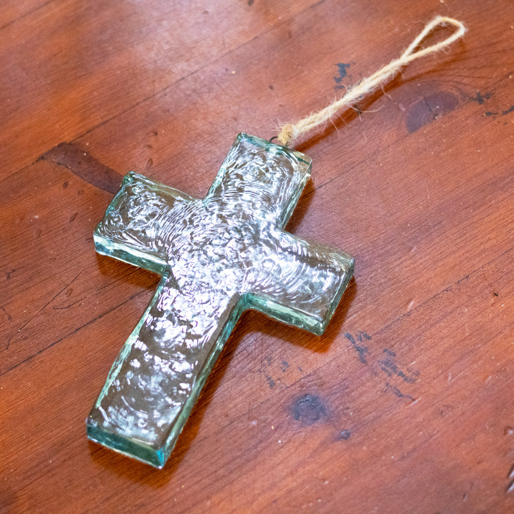 Glass Cross Green Suncatcher