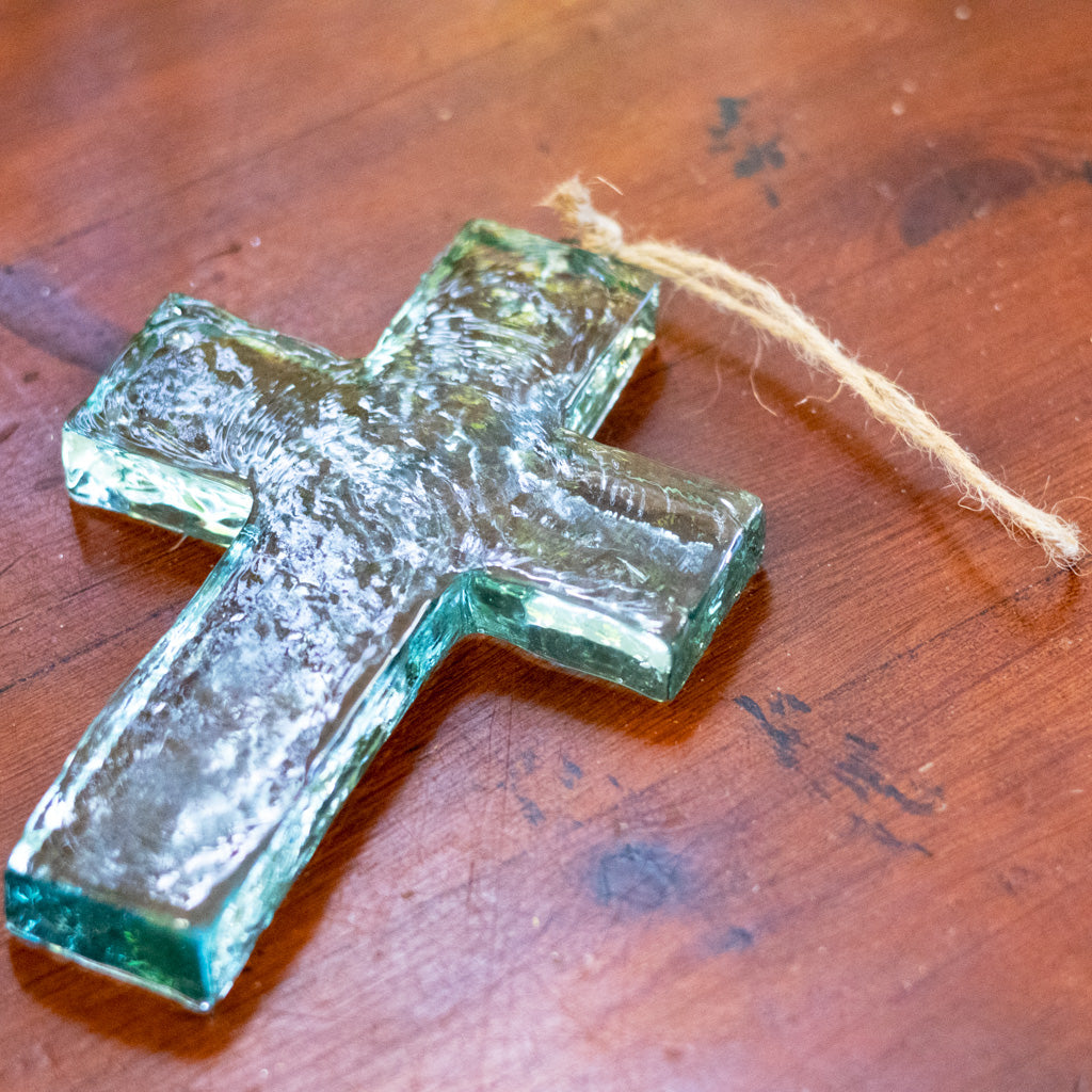 Glass Cross Green Suncatcher