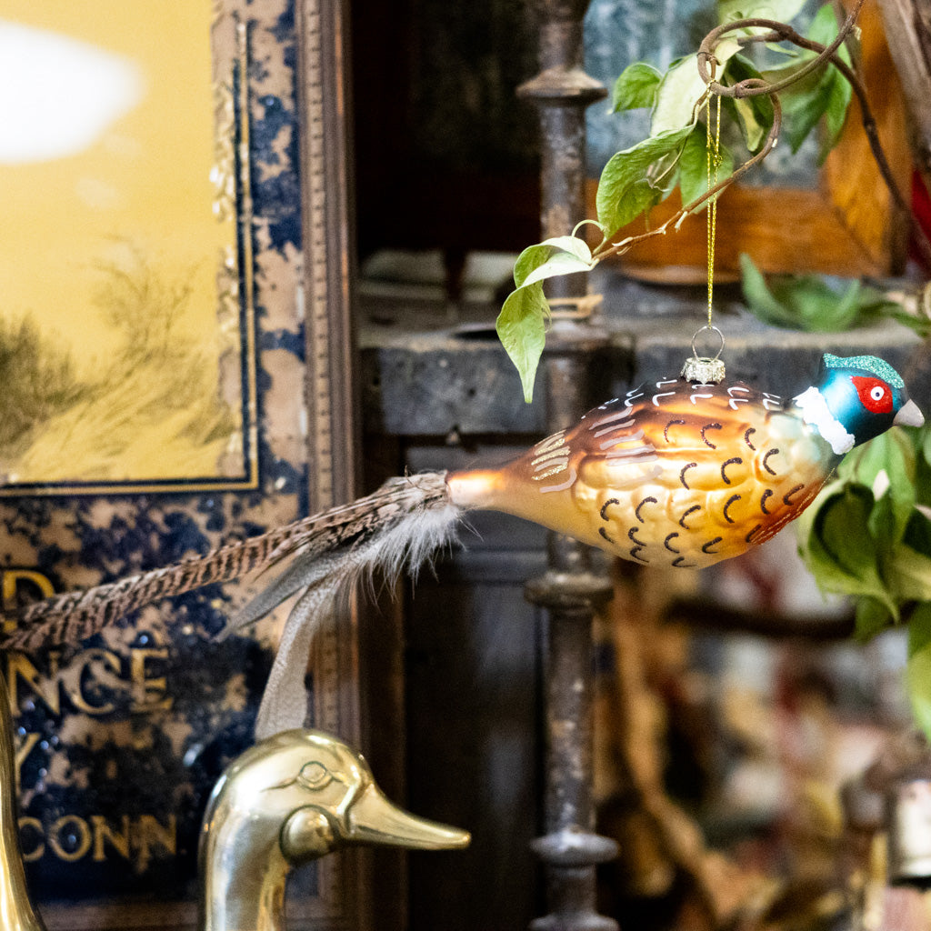 Glass Pheasant with Feather Tail Ornament