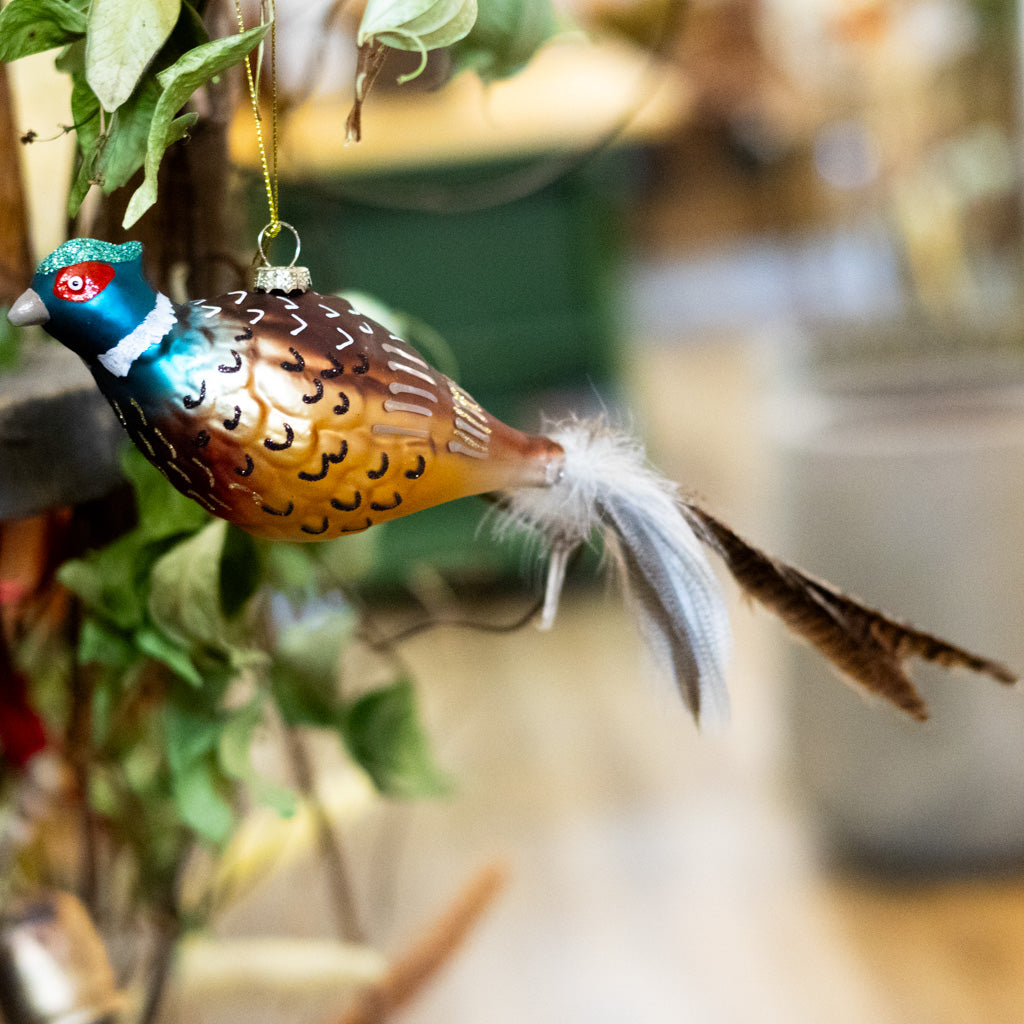 Glass Pheasant with Feather Tail Ornament