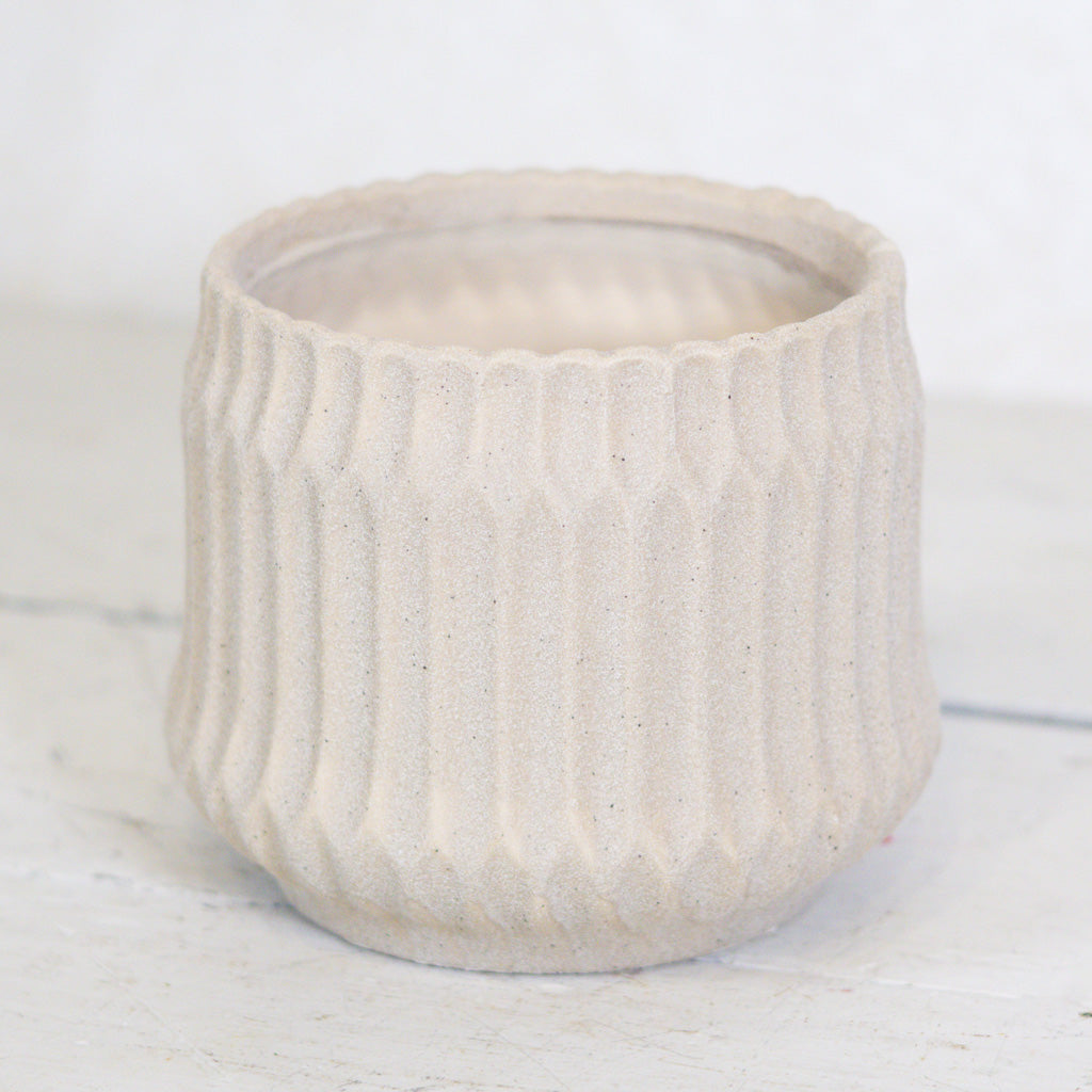 Ribbed Stoneware Pot Beige