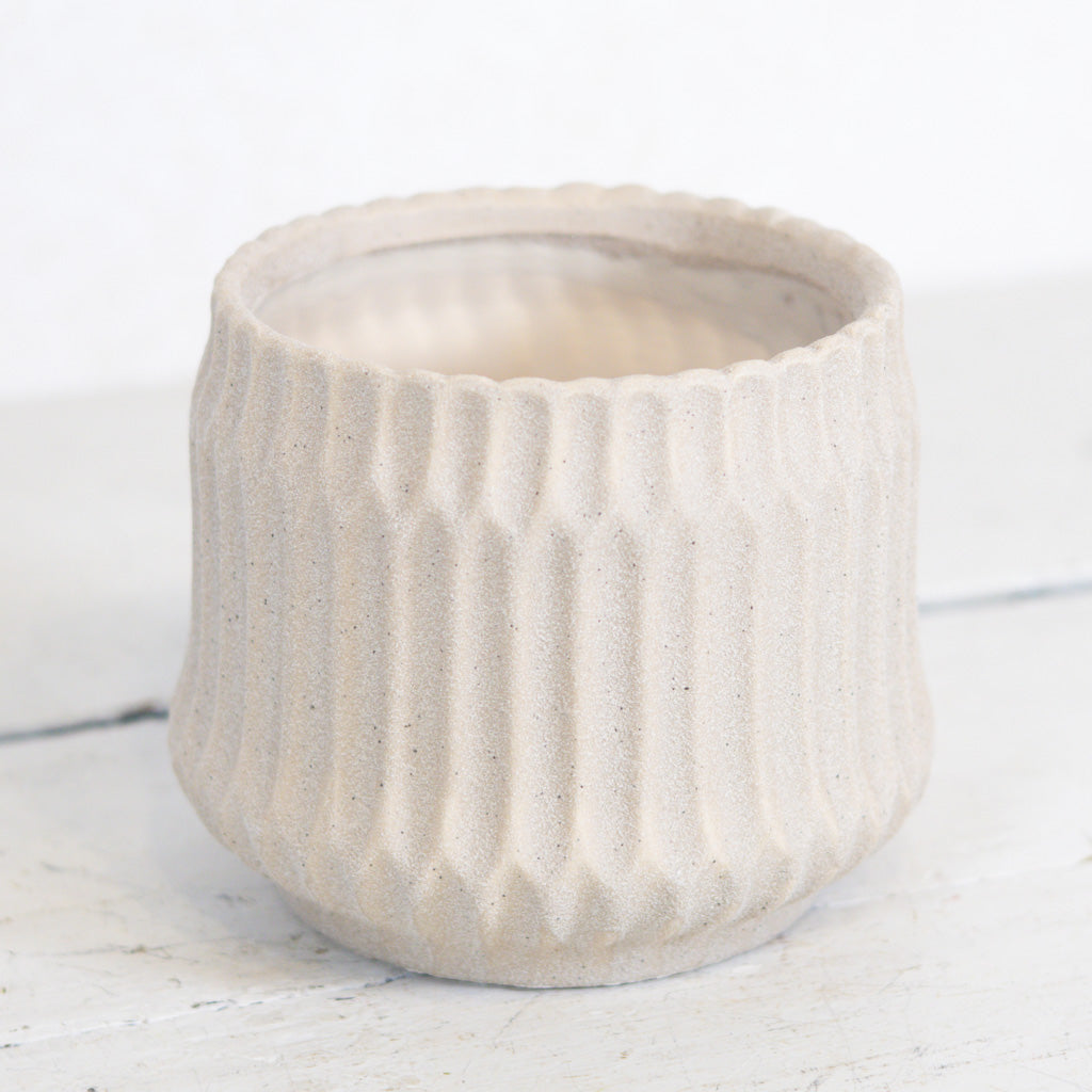 Ribbed Stoneware Pot Beige