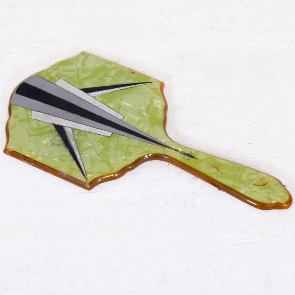 10" Pearlized Green w/Black & Green Deco Rocketship Mirror