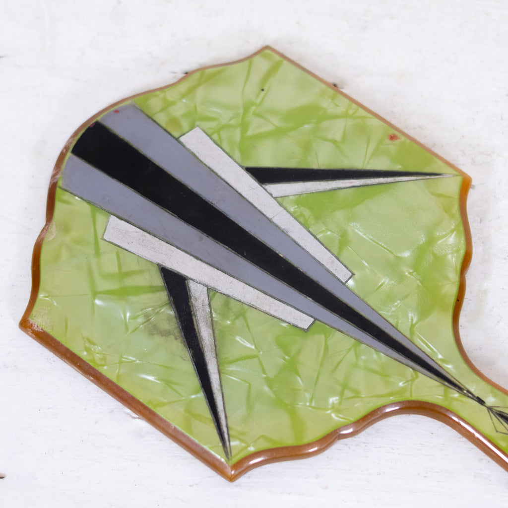 10" Pearlized Green w/Black & Green Deco Rocketship Mirror