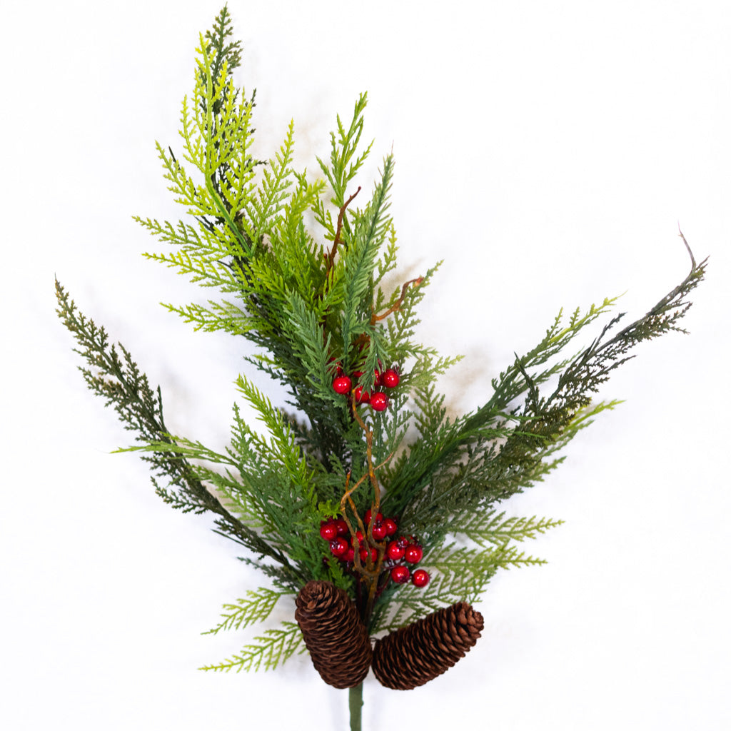 UV Mini Evergreen Spray with Pinecones Berries
