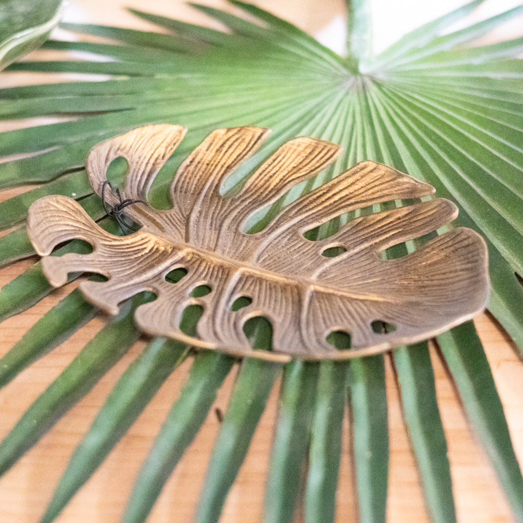 Monstera Leaf Antique Gold Finish