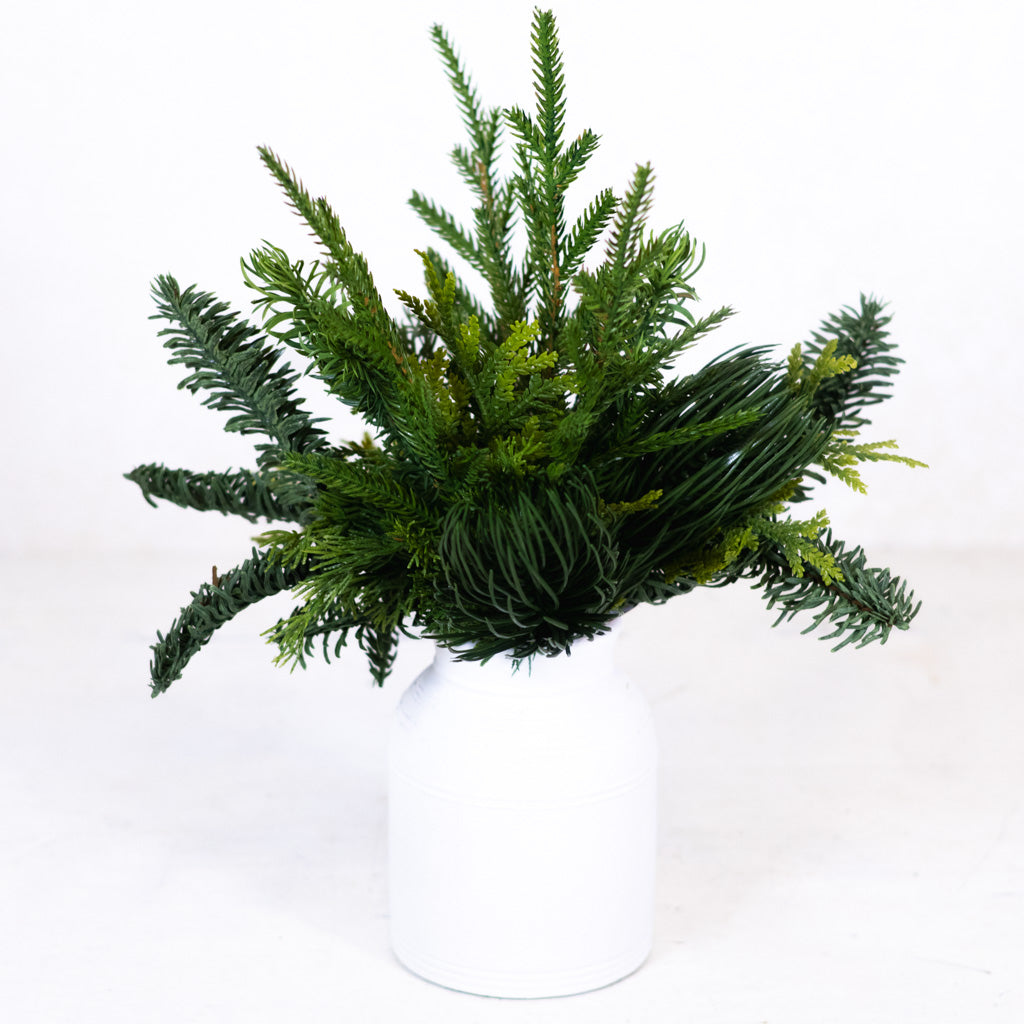 Mixed Pine in White Wood Vase