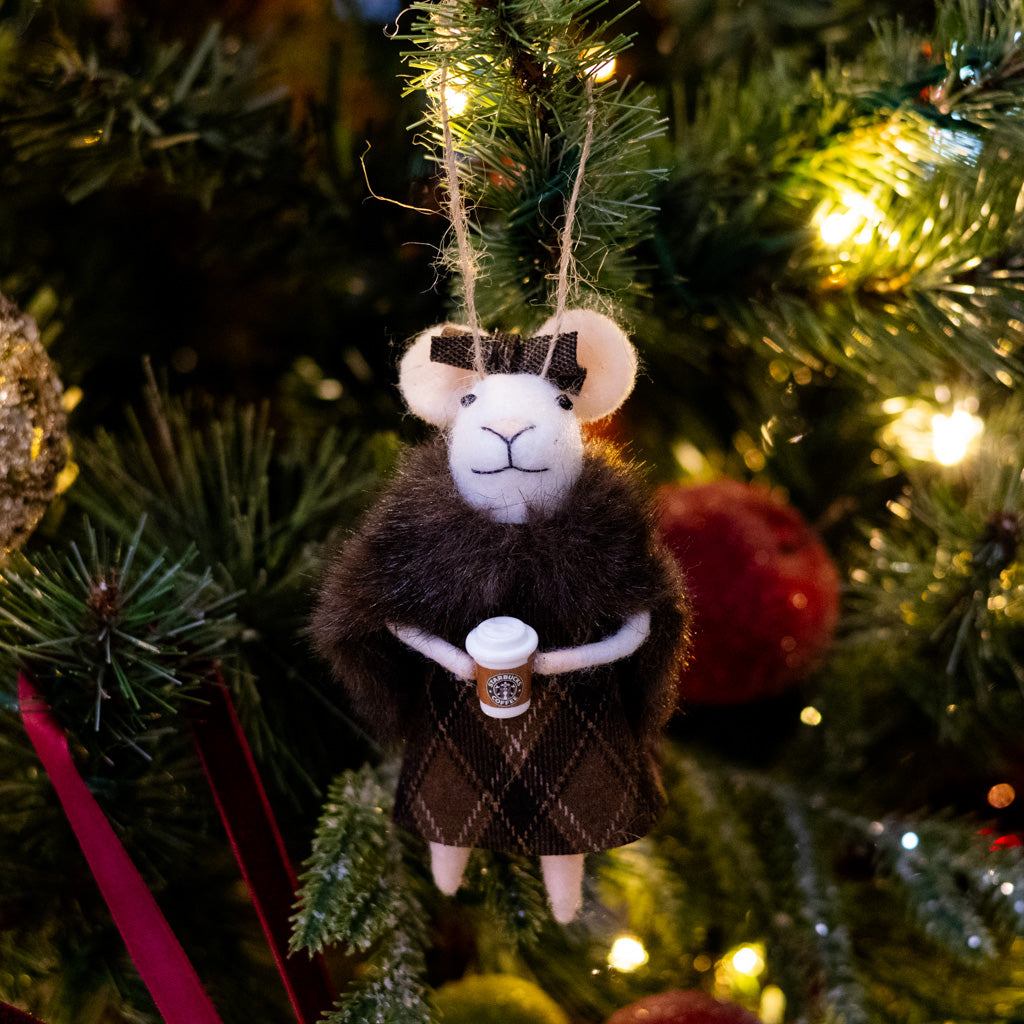 Fur Coat Mouse with Coffee Ornament