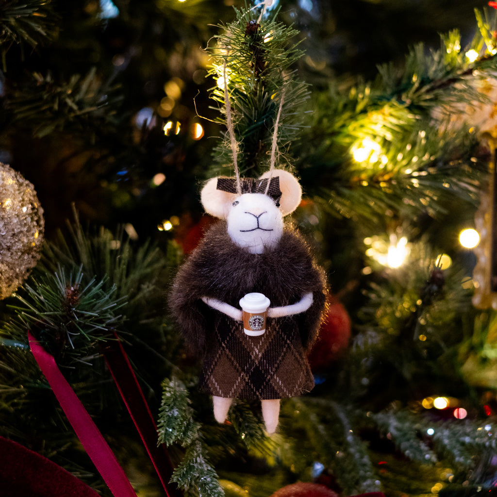 Fur Coat Mouse with Coffee Ornament