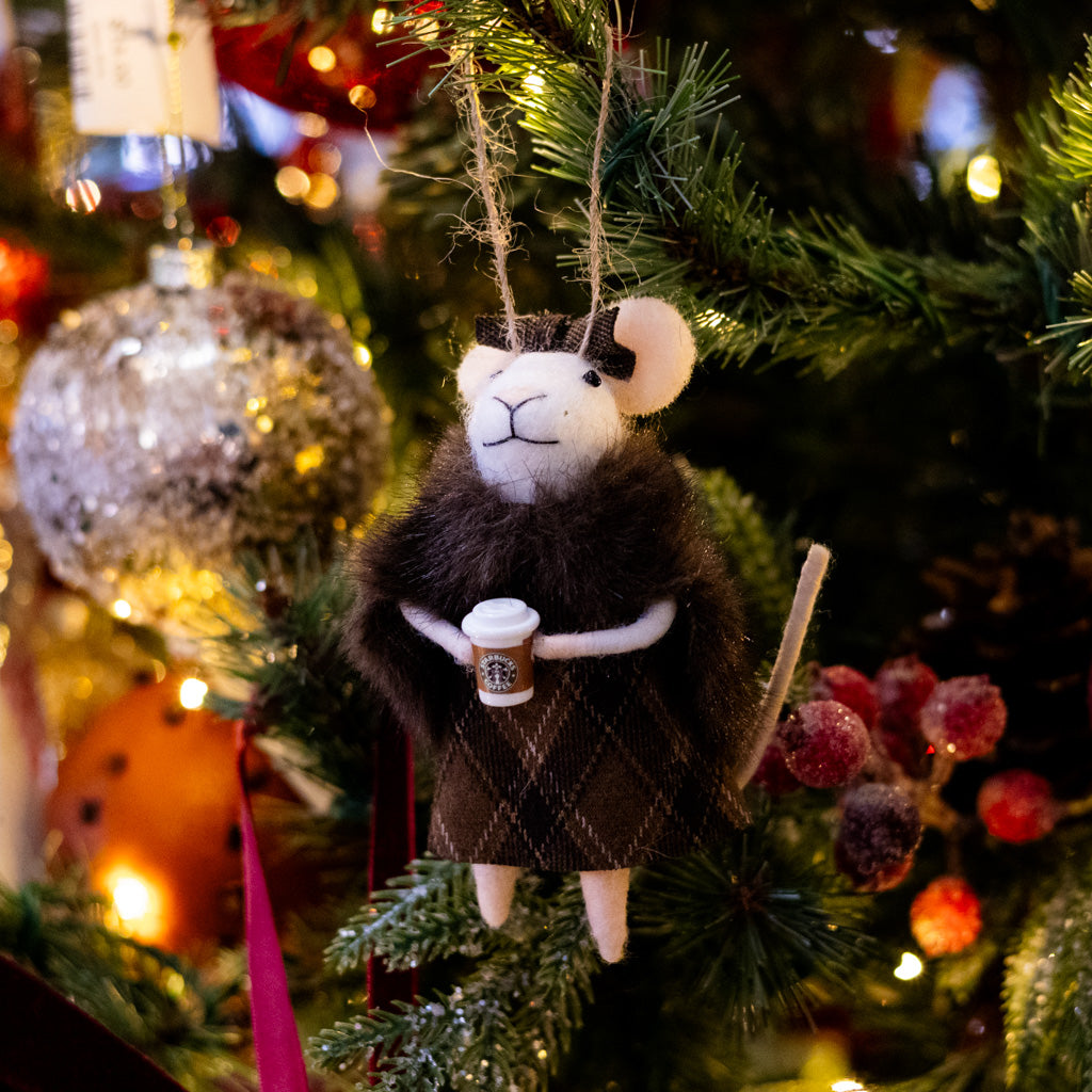Fur Coat Mouse with Coffee Ornament