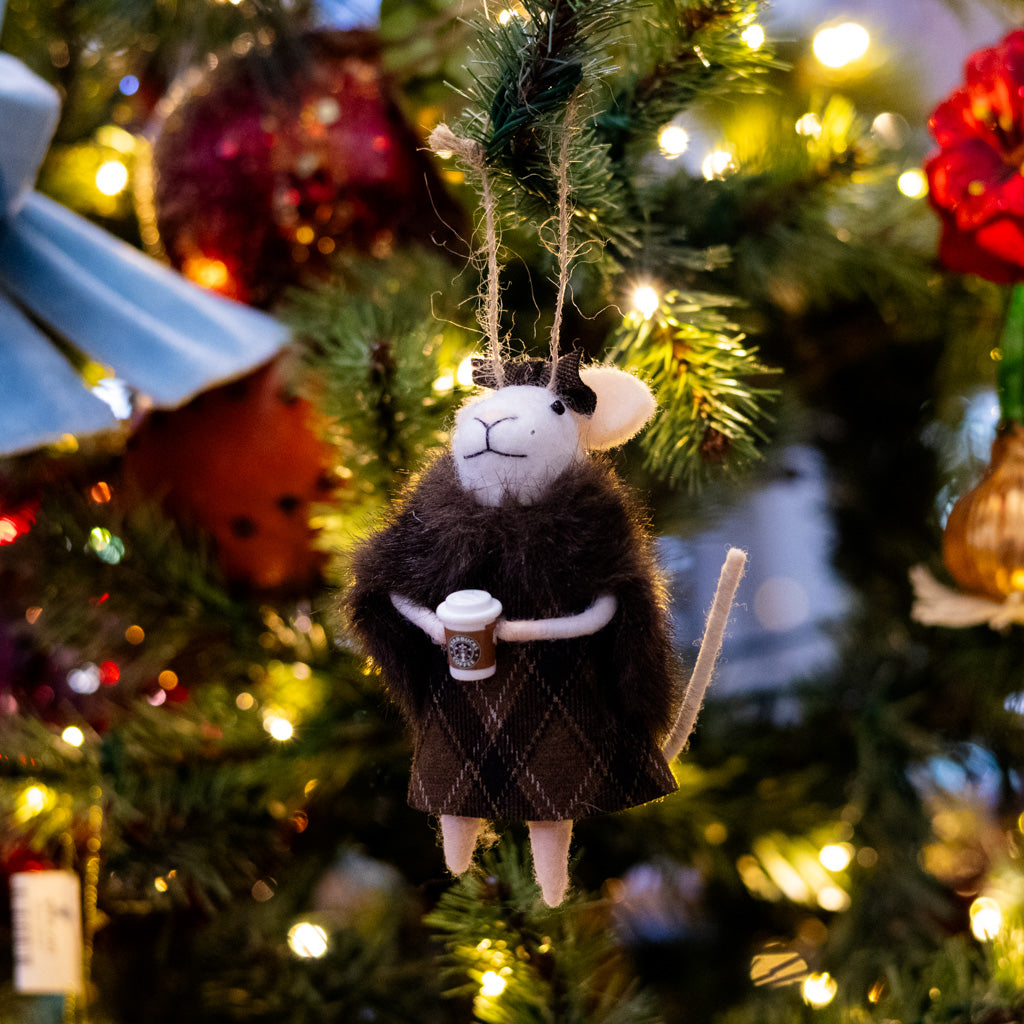 Fur Coat Mouse with Coffee Ornament