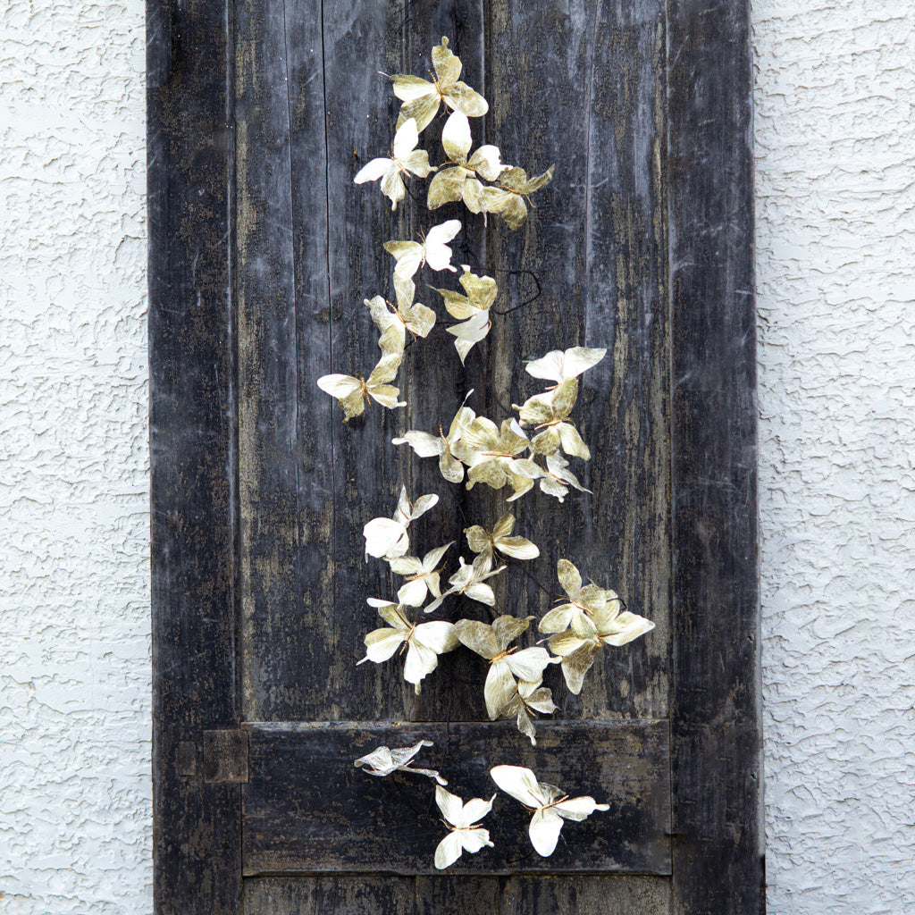5 ft. White Metallic Butterfly Garland