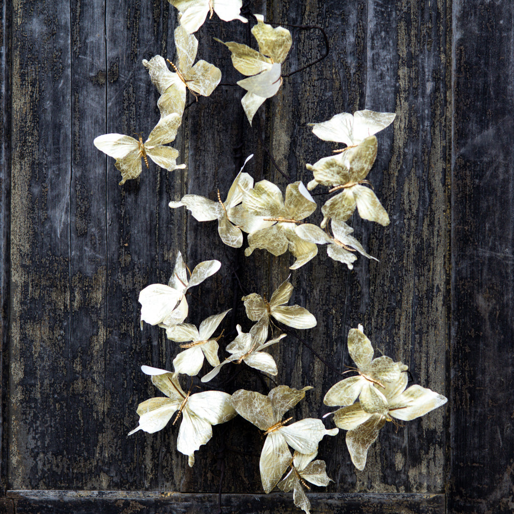 5 ft. White Metallic Butterfly Garland