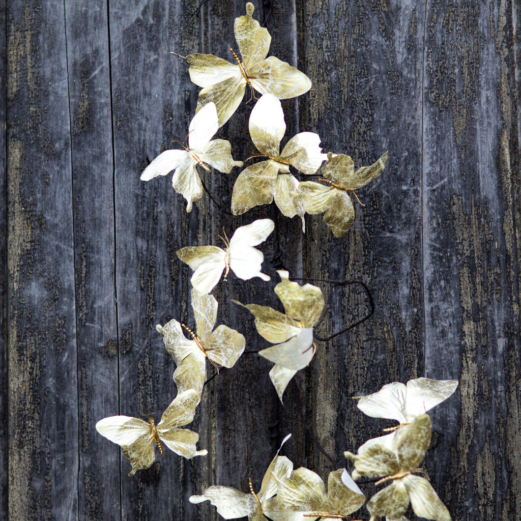 5 ft. White Metallic Butterfly Garland