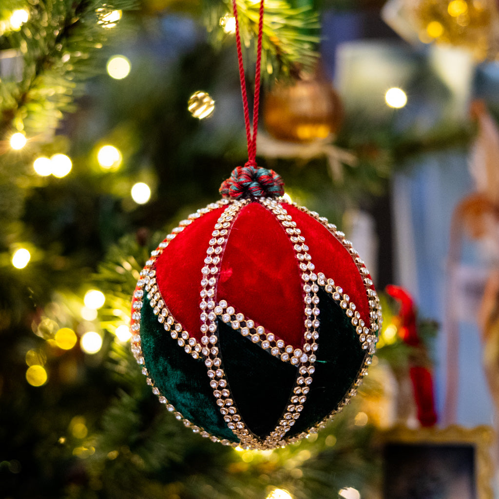 Velvet Zig Zag Jewel Ball Ornament