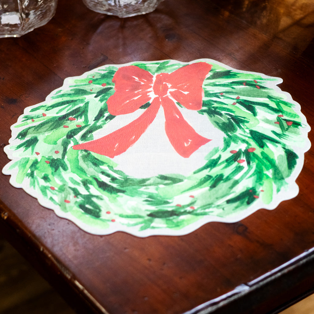 Christmas Wreath with Red Bow Vinyl Placemat