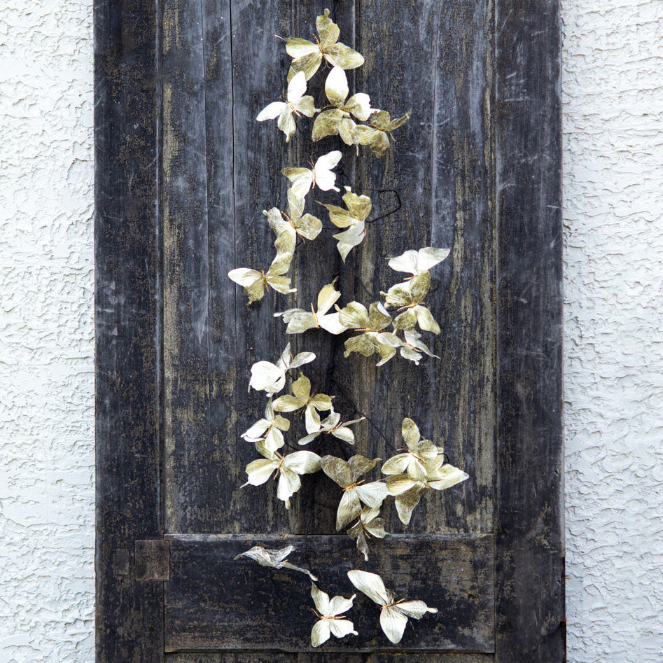 5 ft. White Metallic Butterfly Garland