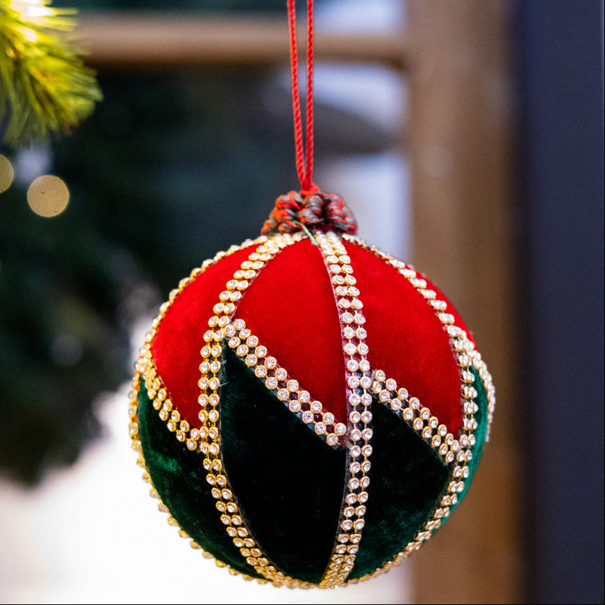 Velvet Zig Zag Jewel Ball Ornament
