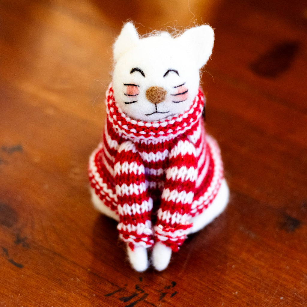Wool Cat with Striped Sweater Ornament