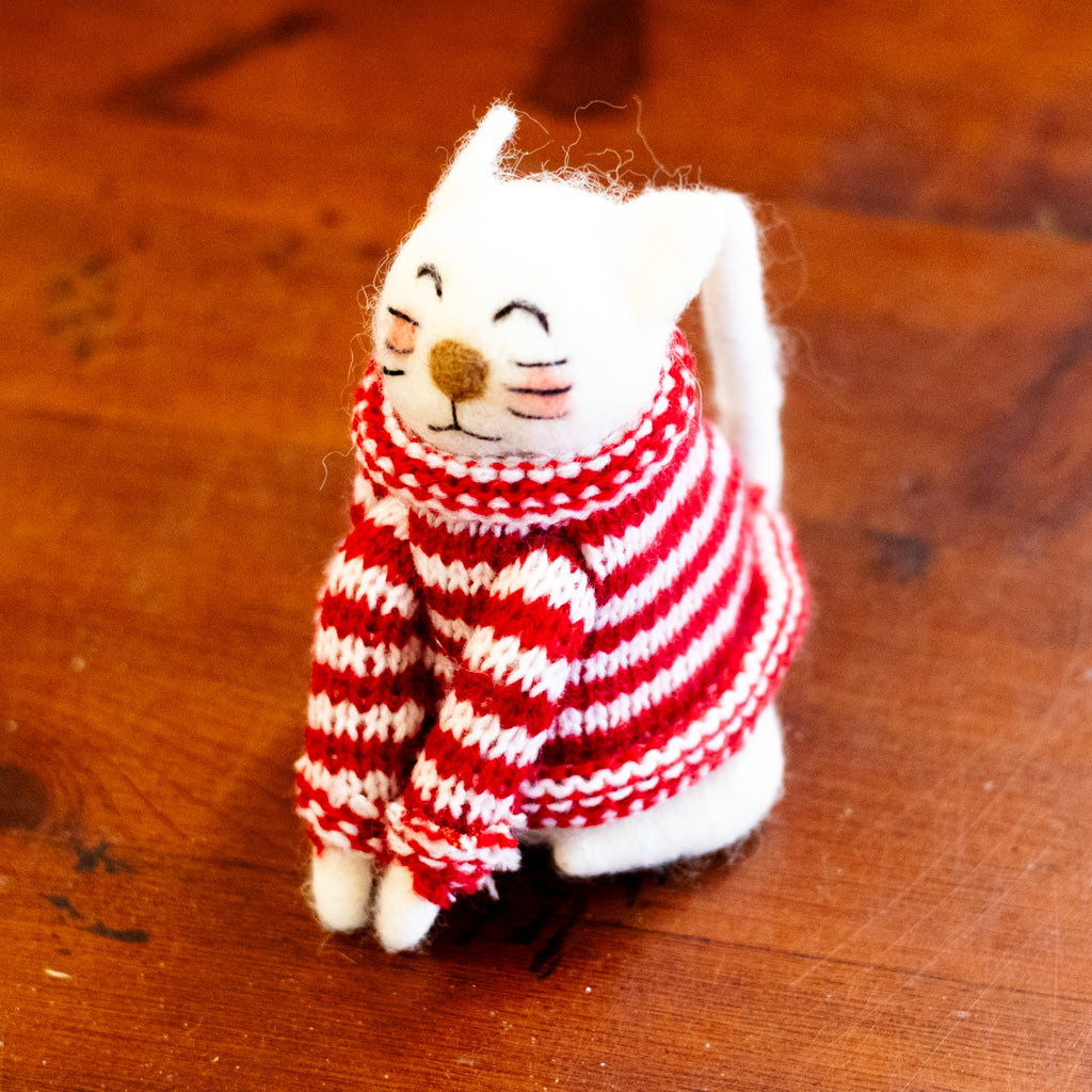 Wool Cat with Striped Sweater Ornament