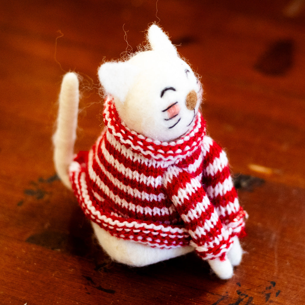 Wool Cat with Striped Sweater Ornament